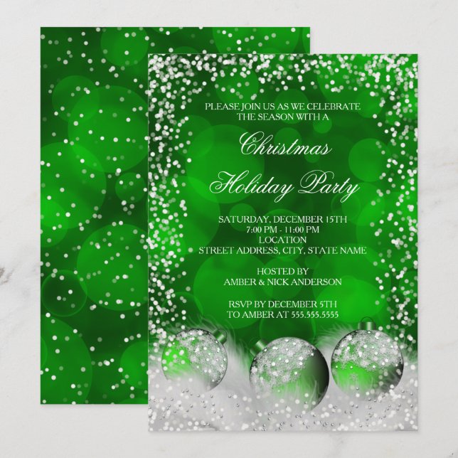 Invitación Fiesta Navideña de vacaciones de bolas de nieve bl (Anverso / Reverso)