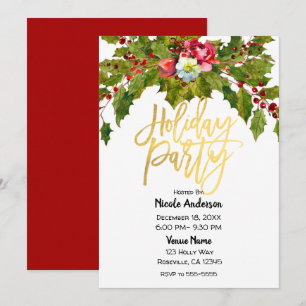 Invitación Fiesta Navideña de Vacaciones de Escritura Dorada