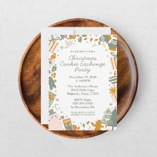 Invitación Fiesta Navideña de Verde y Dorado