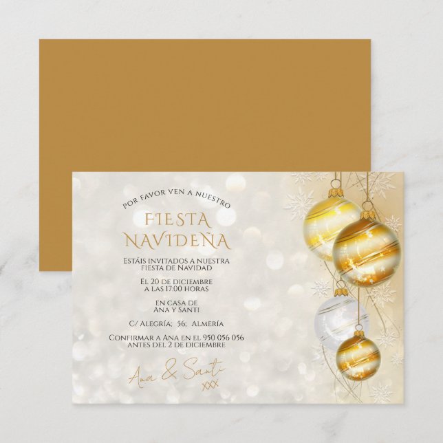 invitación fiesta navideña decorativa elegante (Anverso / Reverso)