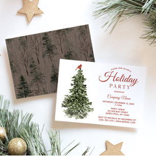 Invitación Fiesta Navideña del Árbol de Acuarela y Cardenal