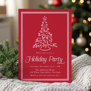 Invitación Fiesta Navideña del Árbol de Navidad Rojo Clásico