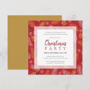 Invitación Fiesta navideña del oro rojo y los Navidades blanc