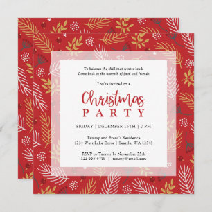 Invitación Fiesta navideña del oro rojo y los Navidades blanc