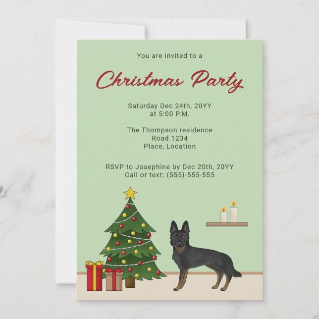 Invitación Fiesta Navideña del Pastor Alemán Bi-Negro (Anverso)