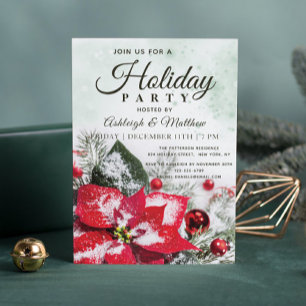 Invitación Fiesta Navideña Elegante con Poinsettia Roja