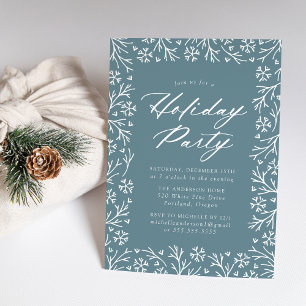 Invitación Fiesta Navideña Elegante Copo de Nieve Azul Helado