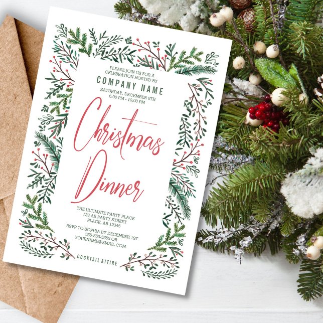 Invitación Fiesta Navideña Elegante Rústica Verde (Stylish Rustic Green Christmas Holiday Party Invitation)