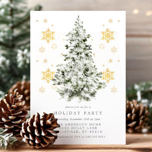 Invitación Fiesta Navideña Elegantes Pinos Nevados