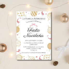 Invitación Fiesta Navideña Española de Oro y Rojo Fiesta de N