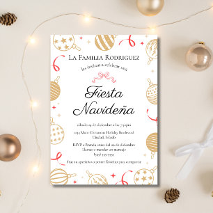 Invitación Fiesta Navideña Española de Oro y Rojo Fiesta de N