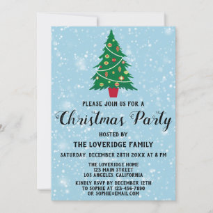 Invitación Fiesta Navideña Festiva Árbol de Navidad Azul Niev
