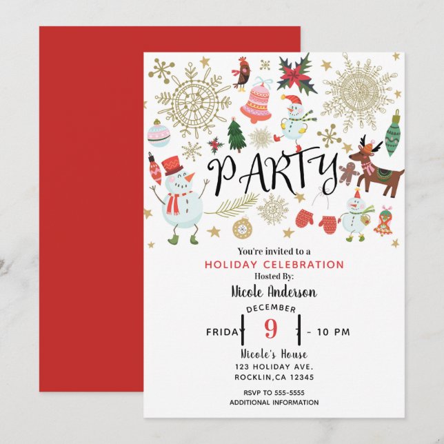Invitación Fiesta Navideña Festiva y Divertida (Anverso / Reverso)