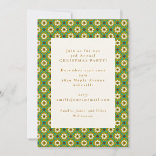 Invitación Fiesta Navideña Floral Boho Verde Vintage