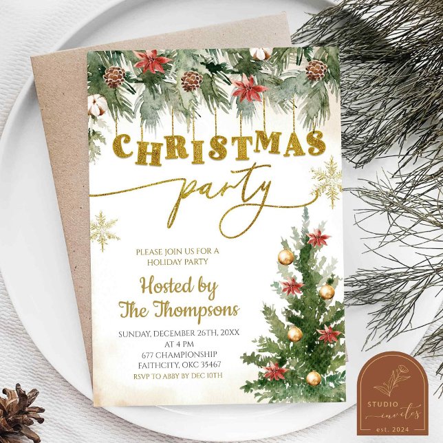 Invitación Fiesta Navideña Floral de Invierno (Subido por el creador)