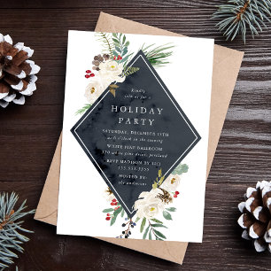 Invitación Fiesta Navideña Floral Invernal Mística