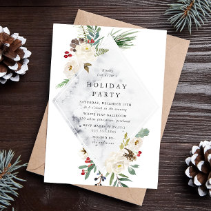 Invitación Fiesta Navideña Floral Invernal Mística