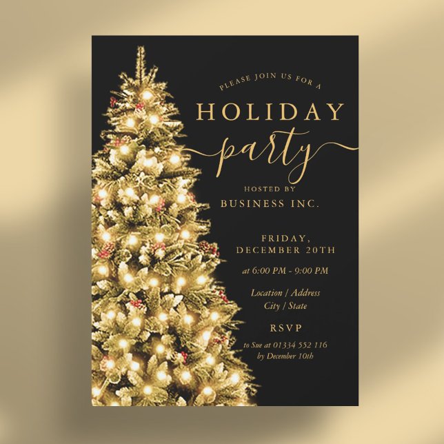 Invitación Fiesta navideña Gold (Gold Christmas Tree Corporate Holiday Party Invitation)
