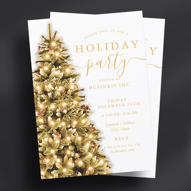 Invitación Fiesta navideña Gold (Gold Christmas Tree Corporate Holiday Party Invitation)