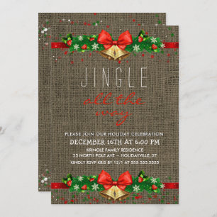 Invitación Fiesta navideña jingle rústico en el bulap