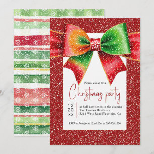 Invitación Fiesta navideña lazo grande rojo y verde