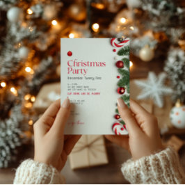 Invitación Fiesta Navideña Minimalista Roja