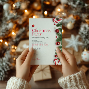 Invitación Fiesta Navideña Minimalista Roja