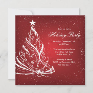 Invitación Fiesta navideña moderna de Navidades rojos y blanc