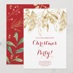 Invitación Fiesta Navideña Moderna de Oro y Rojo