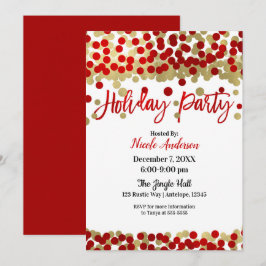 Invitación Fiesta Navideña Moderna Puntos Rojo y Dorado