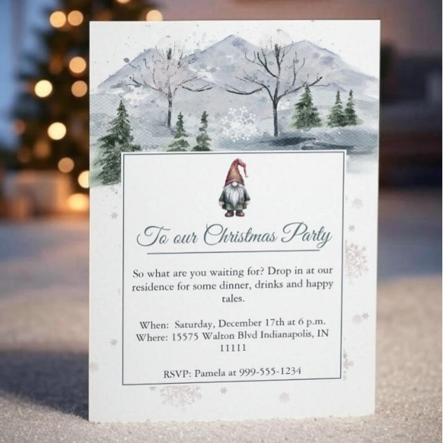 Invitación Fiesta navideña navidad acuática (Watercolor Holiday Gnome Party Invitation)