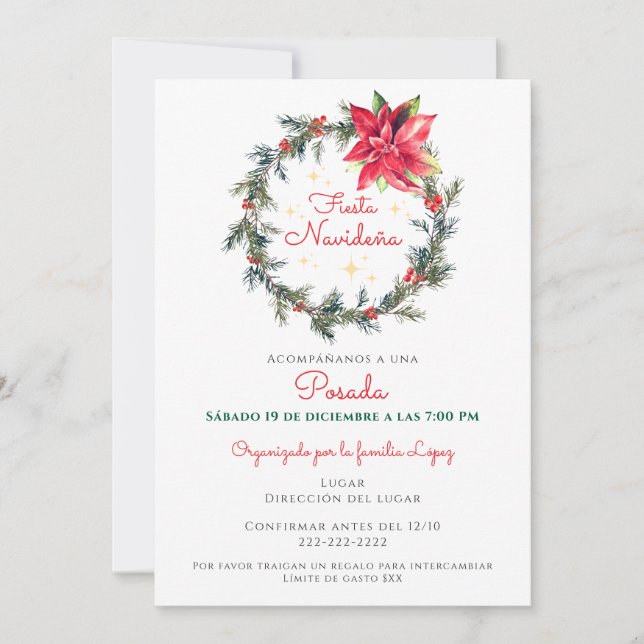 Invitación Fiesta Navideña Navidad Posada de Navidad en Españ (Anverso)