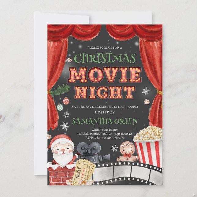 Invitación Fiesta navideña nocturna de películas navidades (Anverso)