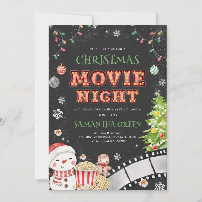 Invitación Fiesta navideña nocturna de películas navidades (Anverso)