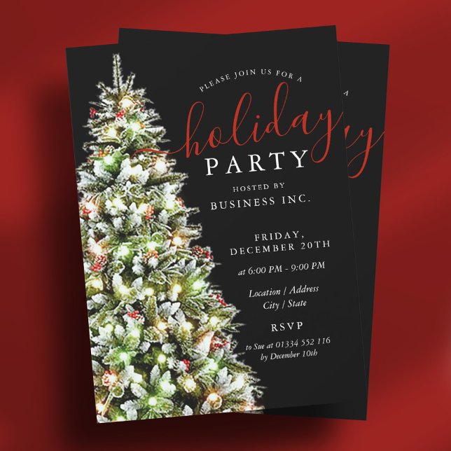Invitación Fiesta navideña para feriados corporativos (Christmas Tree Corporate Holiday Party Black Invitation)