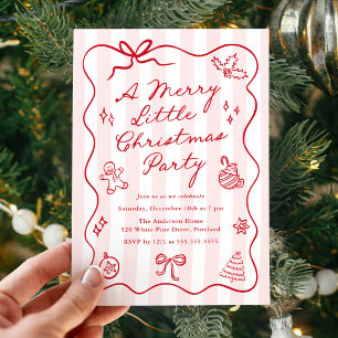 Invitación Fiesta Navideña Roja Dibujada a Mano Alegre y Dive