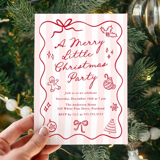 Invitación Fiesta Navideña Roja Dibujada a Mano Alegre y Dive (Subido por el creador)