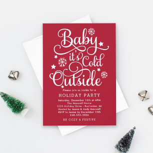 Invitación Fiesta Navideña Rojo Festivo Baby Está Afuera Está
