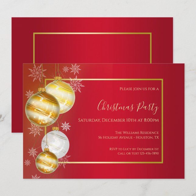 Invitación Fiesta Navideña Ruby & Gold (Anverso / Reverso)