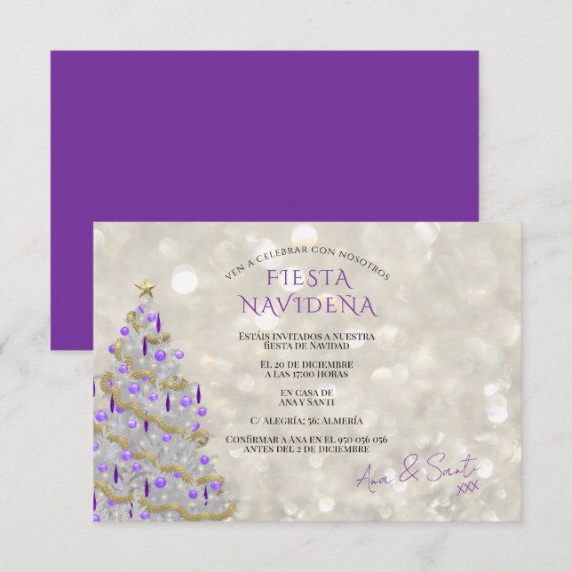 Invitación Fiesta Navideña Sofisticada (Anverso / Reverso)