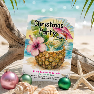 Invitación Fiesta Navideña Tropical Alegre Caballito de Mar
