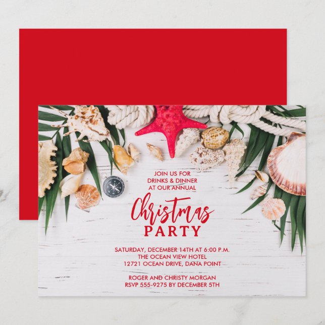 Invitación Fiesta Navideña Tropical Chic (Anverso / Reverso)