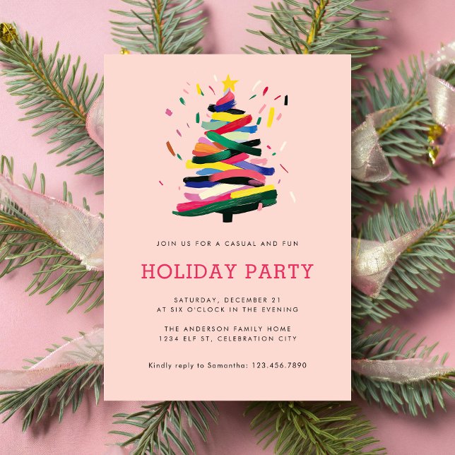 Invitación Fiesta Navideña Única Árbol de Navidad Rosa Modern (Subido por el creador)