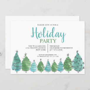 Invitación Fiesta navideña verde acuarela