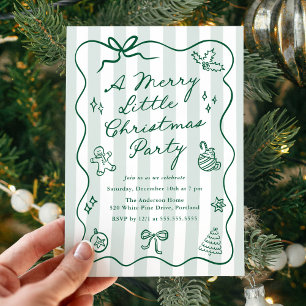 Invitación Fiesta Navideña Verde Dibujada a Mano Alegre y Div