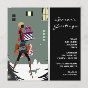 Invitación Fiesta Navideña Verde Negra Cosmopolita Chic