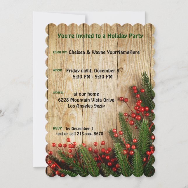 Invitación Fiesta navideña verduras sobre la madera rústica (Anverso)