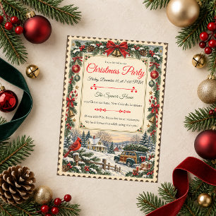 Invitación Fiesta Navideña Vintage de Campo