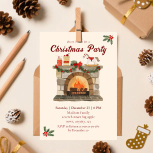 Invitación Fiesta navideño acogedor con chimenea