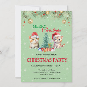 Invitación Fiesta navideño acuático navideño gato Santa Merry